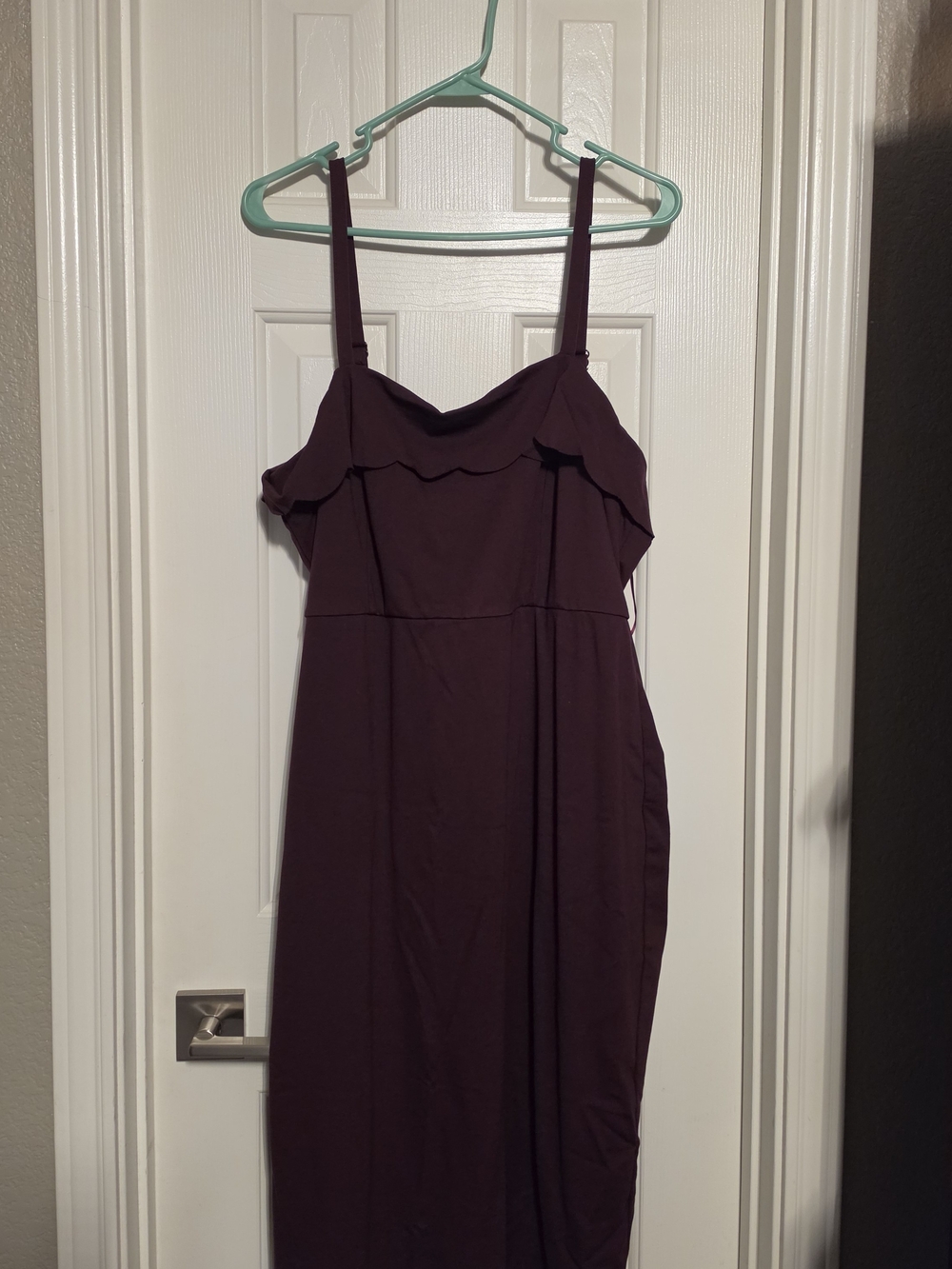 Nine Britton Plum Ruffle-Trim Spaghetti Strap Dress